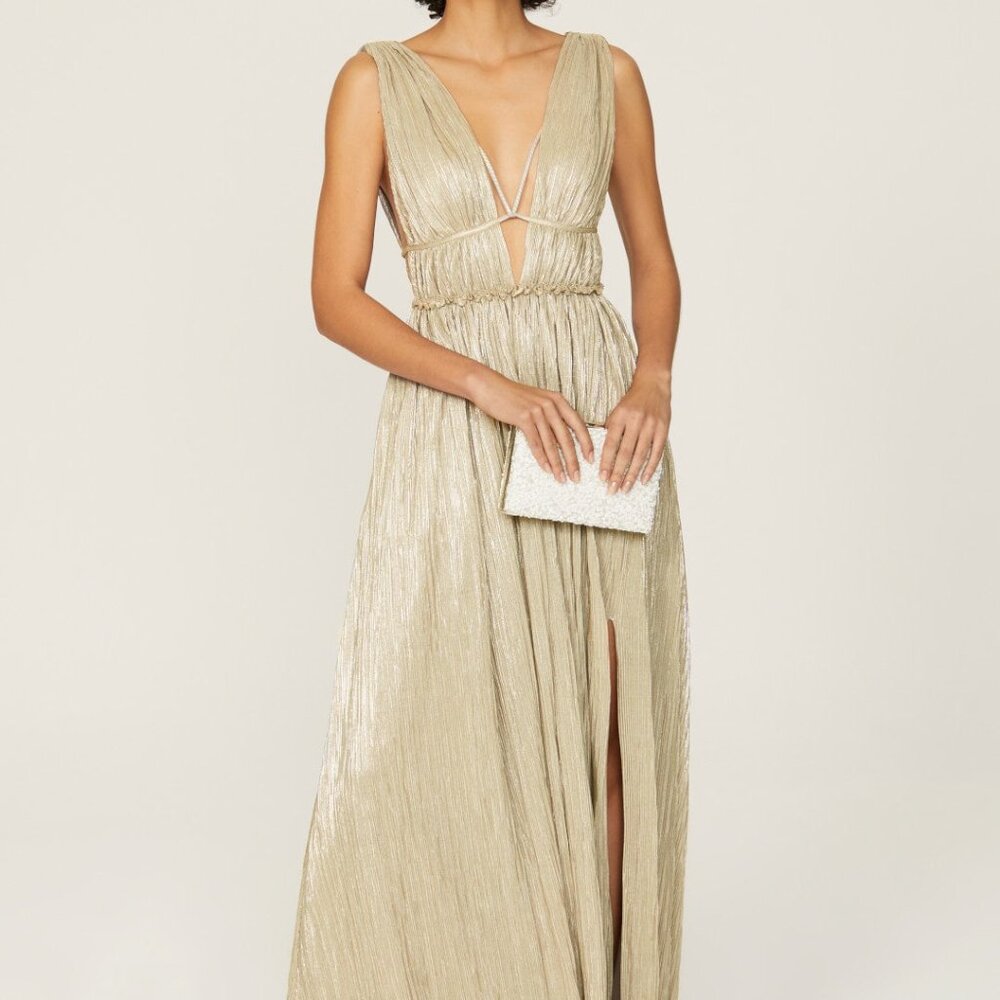 Jonathan Simkhai Gold Plisse Gown, L